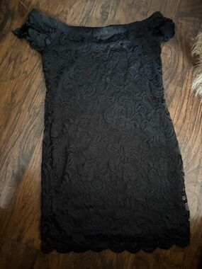 Ambiance Black Lace Dress Size L Off Shoulder Floral Lace Midi Dress Elegant